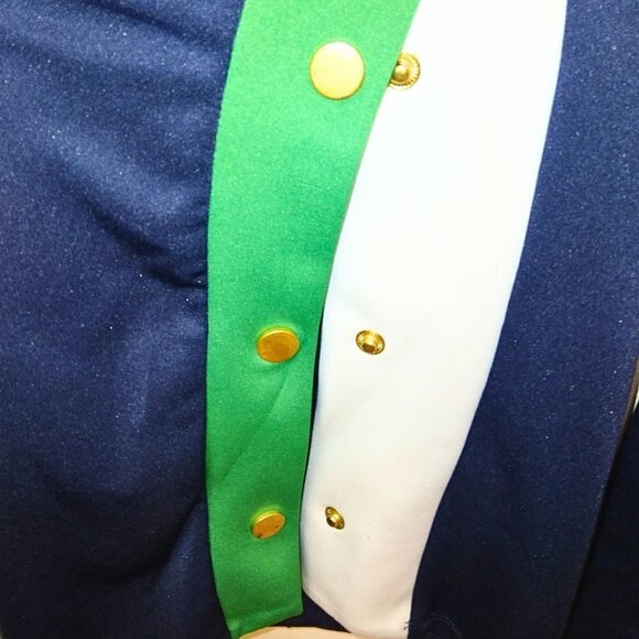 BLASHE COLLECTIONS BLUE JOGGER PANTS W/ GREEN & WHITE STRIPES & GOLD BUTTON TRIM - Picture 4 of 5